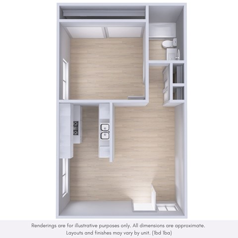 Floor plan for 1 bed, 1 bath, 850 sqft